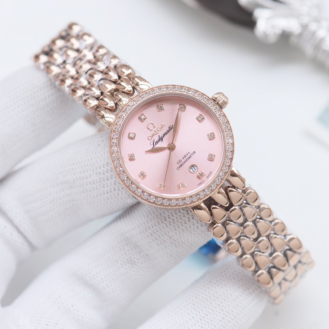 Omega Rose Gold Pink Dial Bracelet Watch — hero