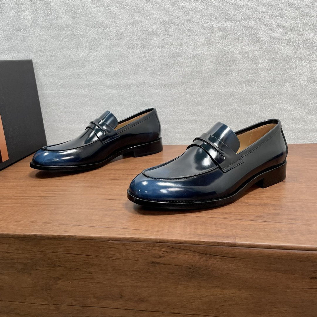 Zegna Dark Navy Leather Loafers — hero