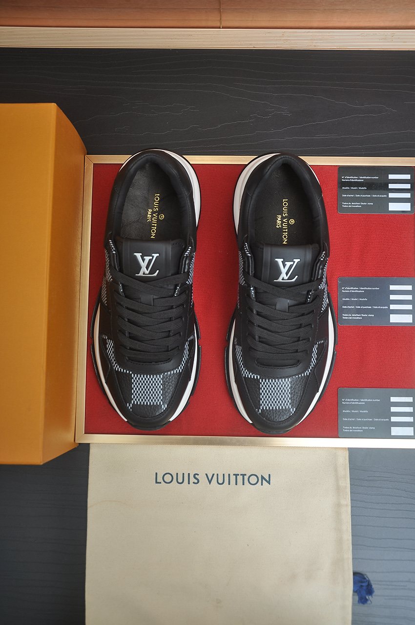 Louis Vuitton Black and Gray Checker Sneakers — front