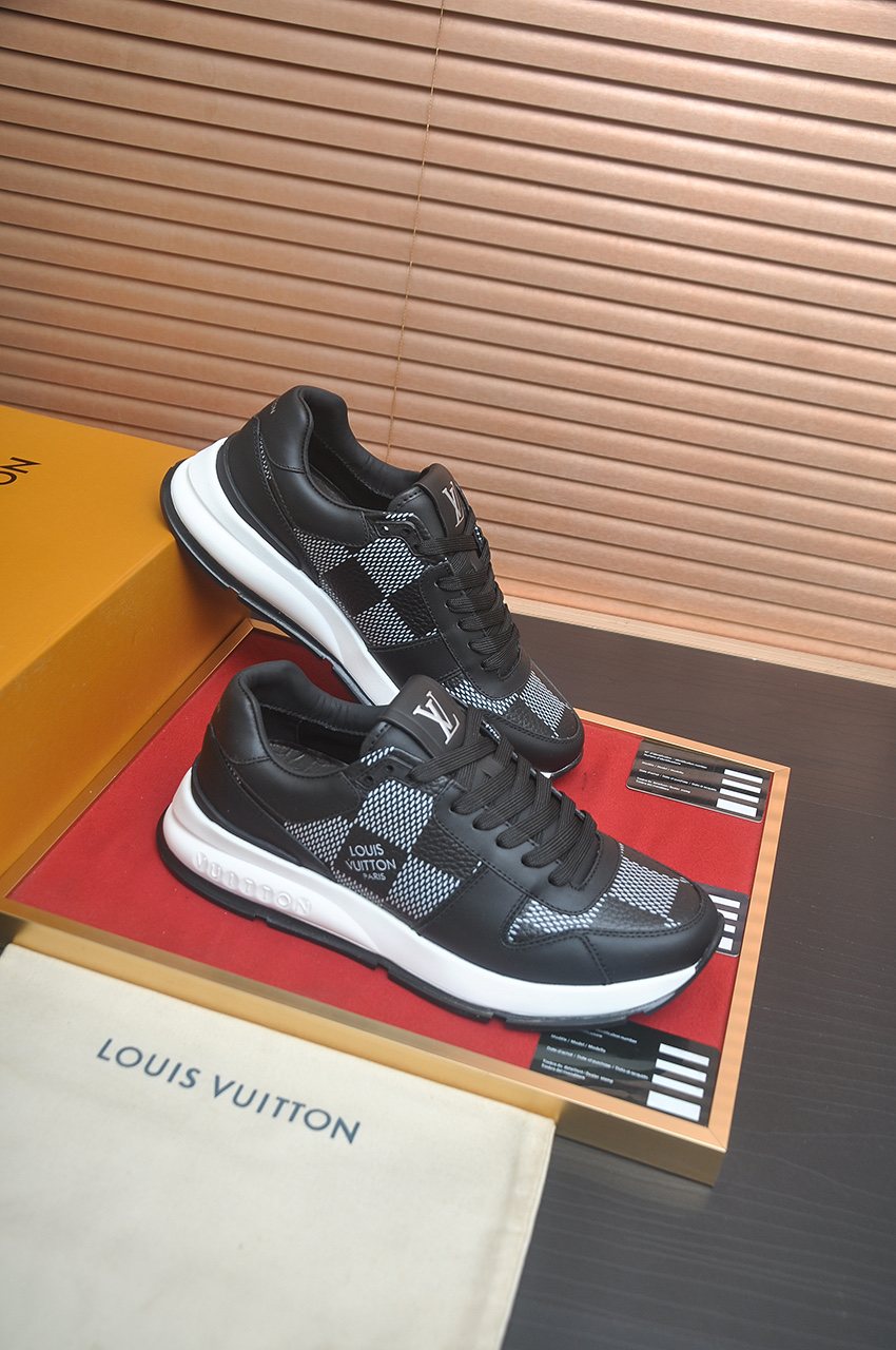 Louis Vuitton Black and Gray Checker Sneakers — side