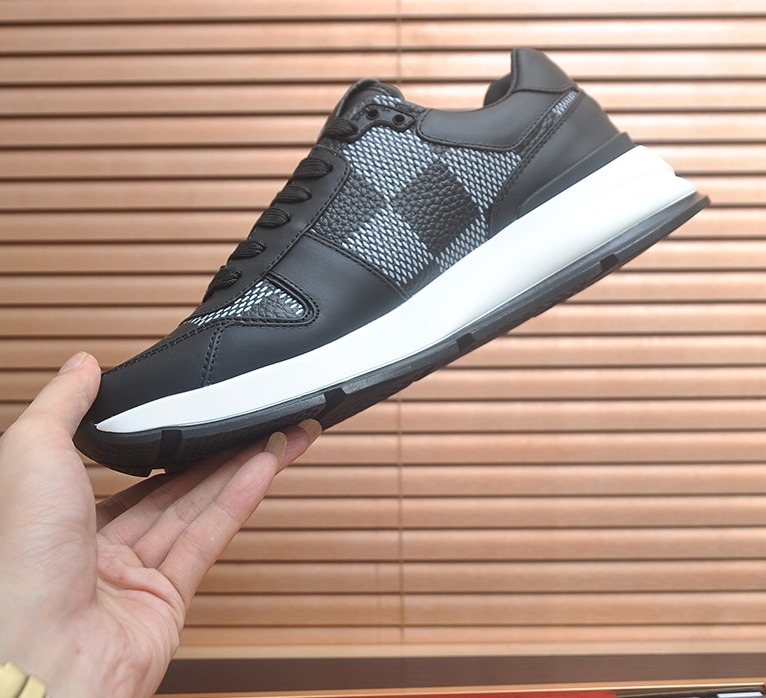Louis Vuitton Black and Gray Checker Sneakers — hero