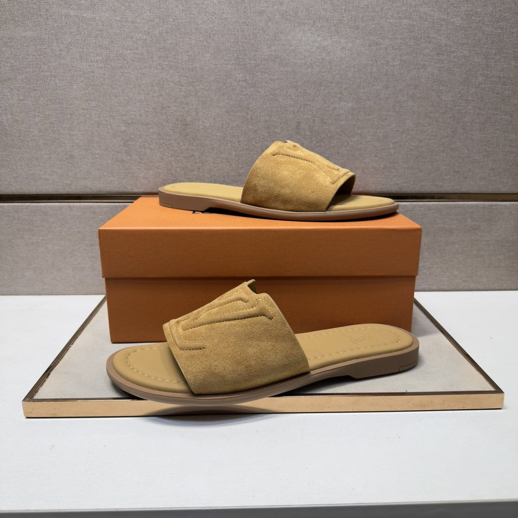 Louis Vuitton Tan Monogram Slide Sandals — front
