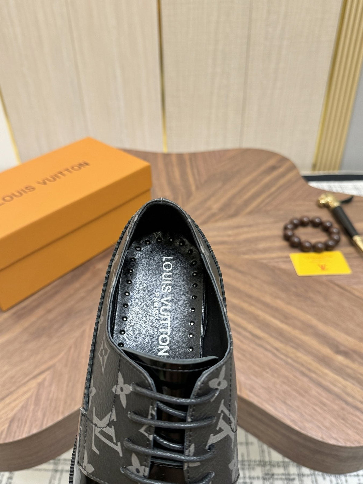Louis Vuitton Black and Gray Lace-Up Dress Shoes — front
