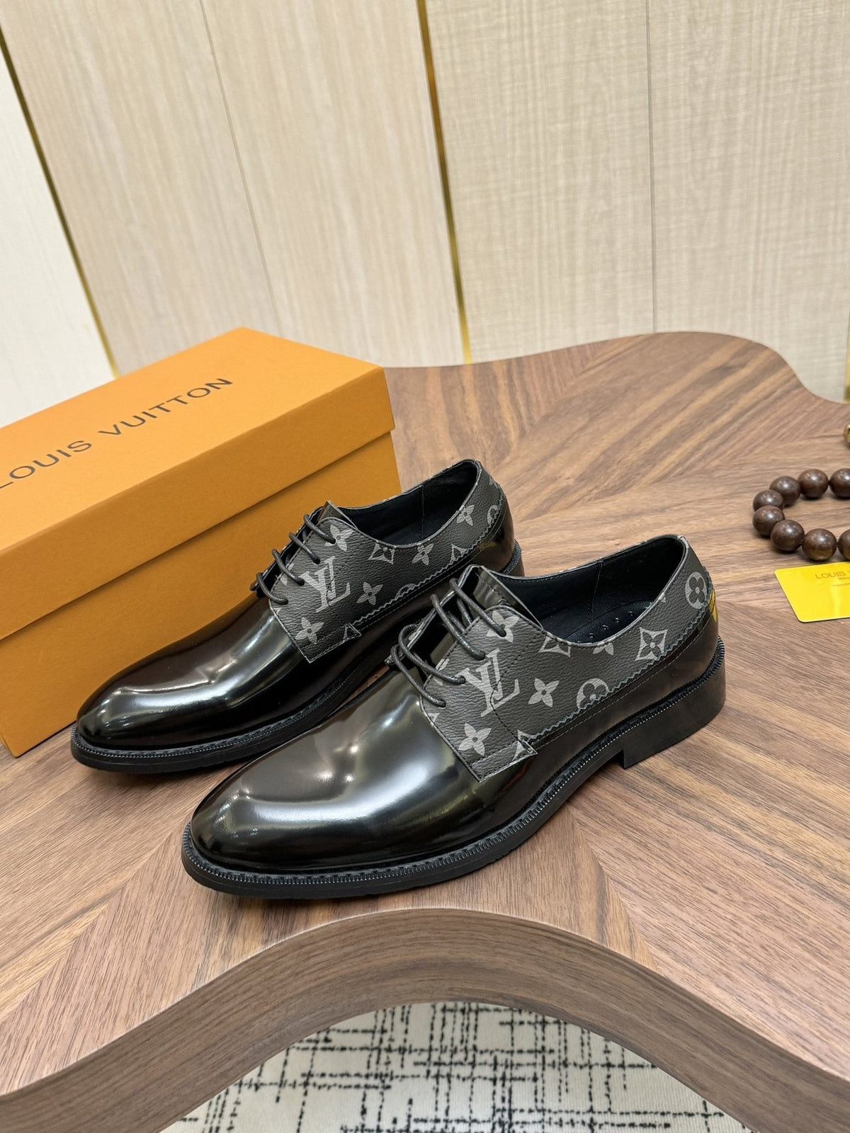 Louis Vuitton Black and Gray Lace-Up Dress Shoes — model