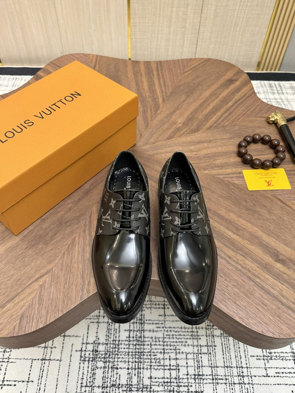 Louis Vuitton Black and Gray Lace-Up Dress Shoes — front
