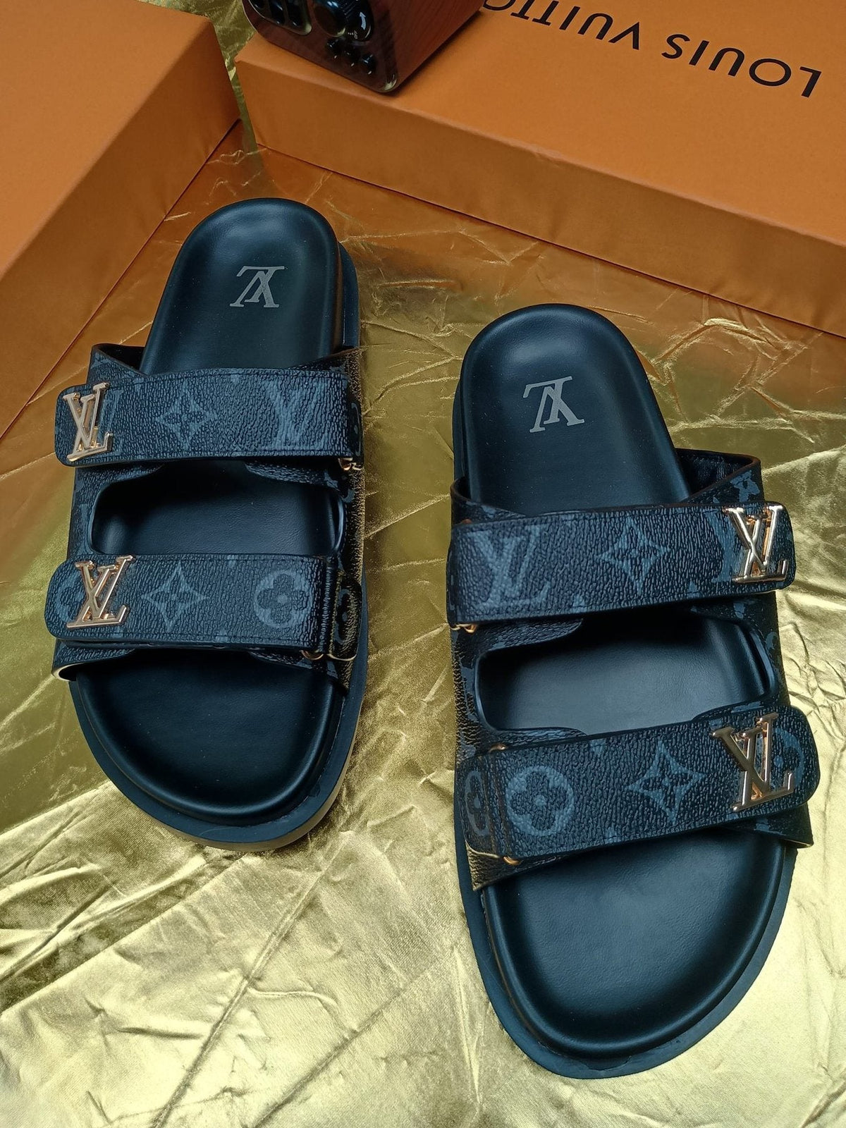 Louis Vuitton Monogram Double-Strap Slide Sandals — front