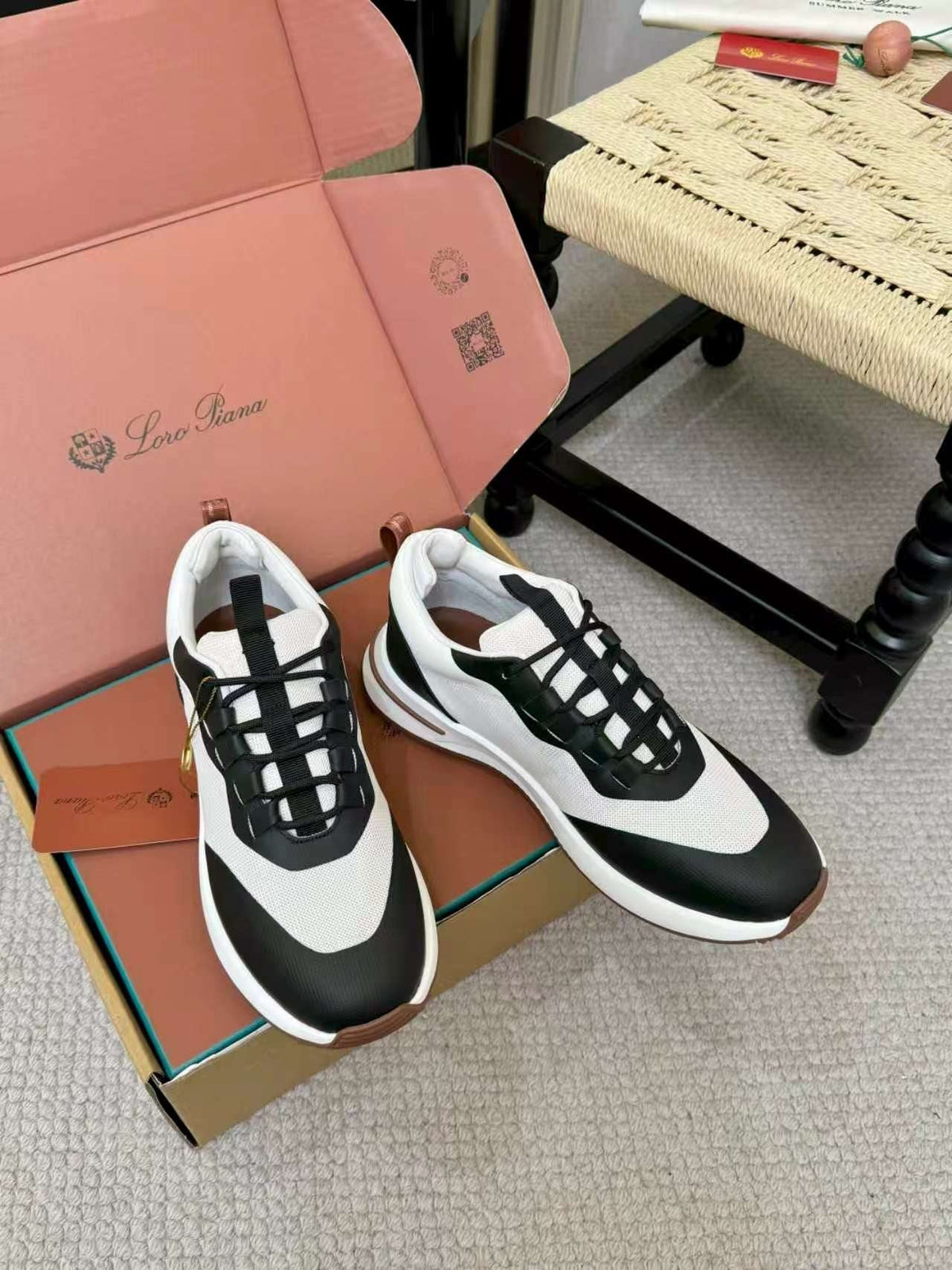 Loro Piana Black and White Sneakers — front