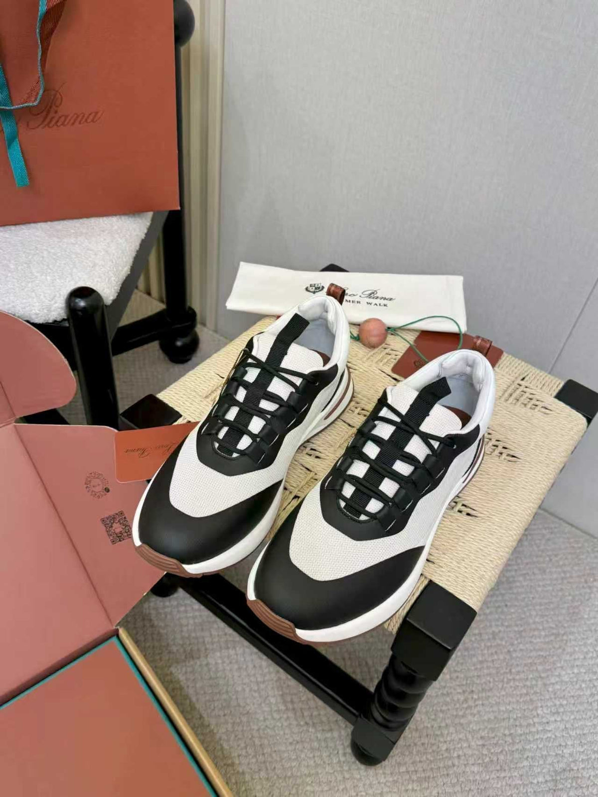Loro Piana Black and White Sneakers — front