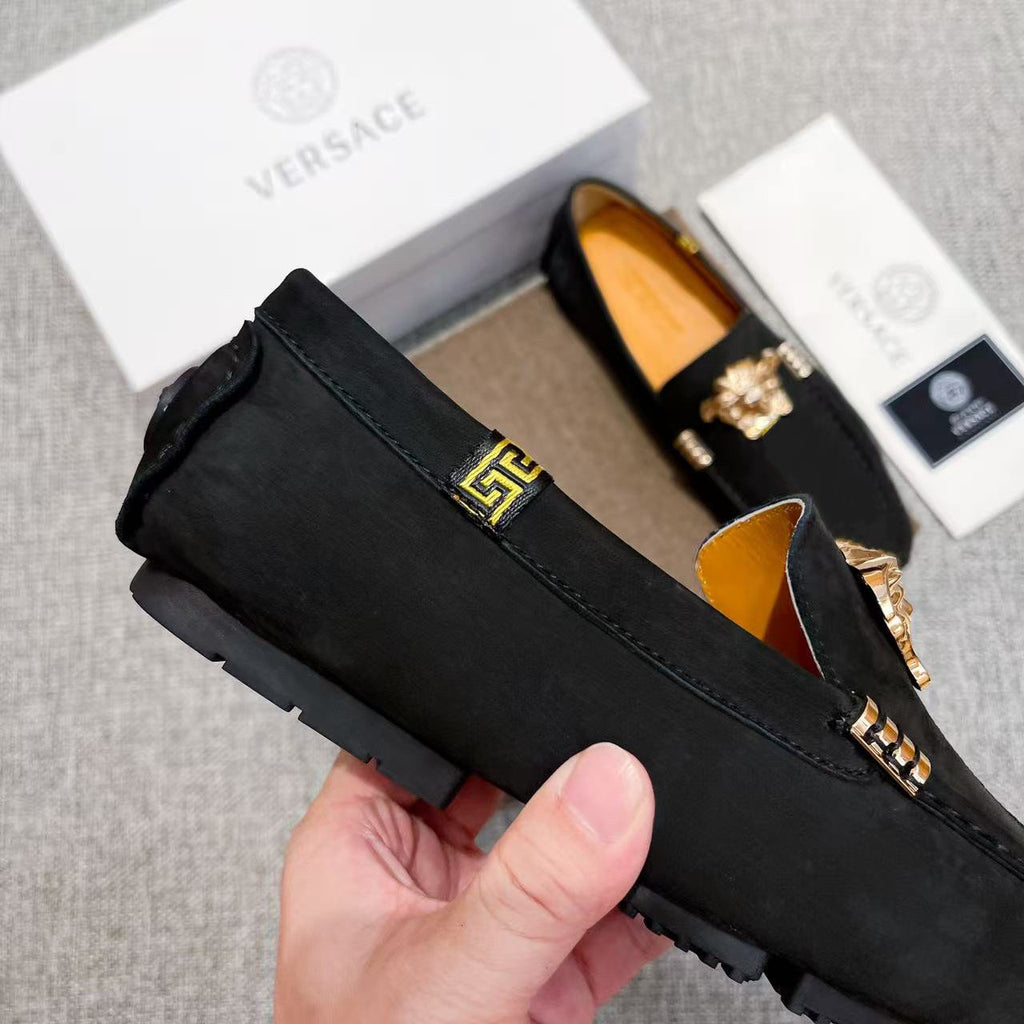 Versace Black Gold Medusa Loafers — side