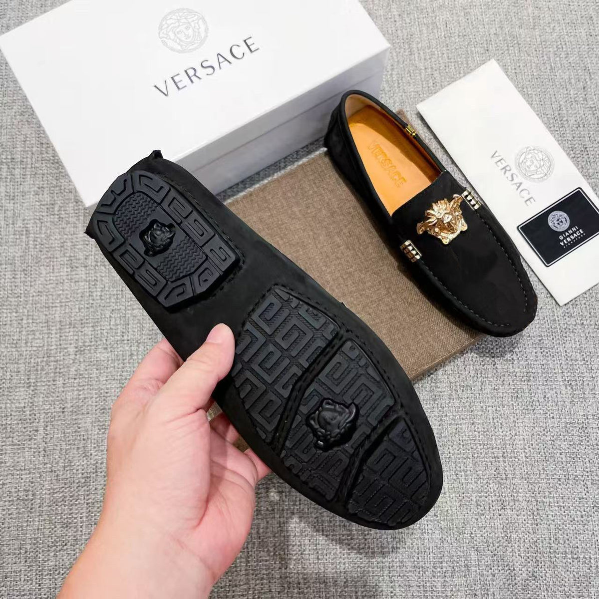 Versace Black Gold Medusa Loafers — detail