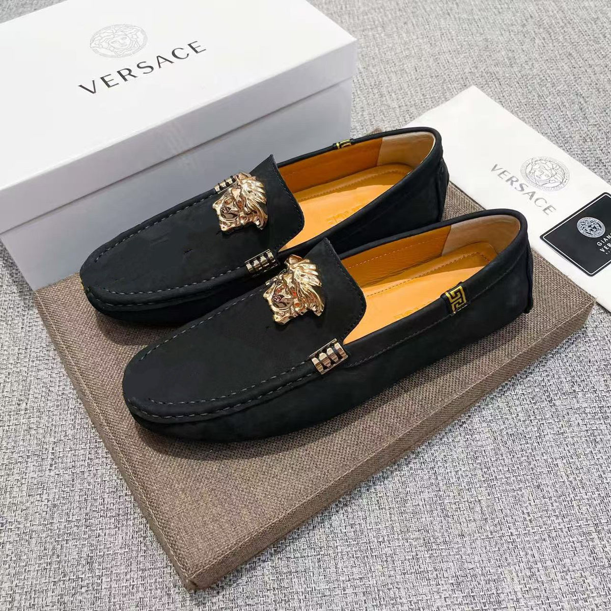 Versace Black Gold Medusa Loafers — front