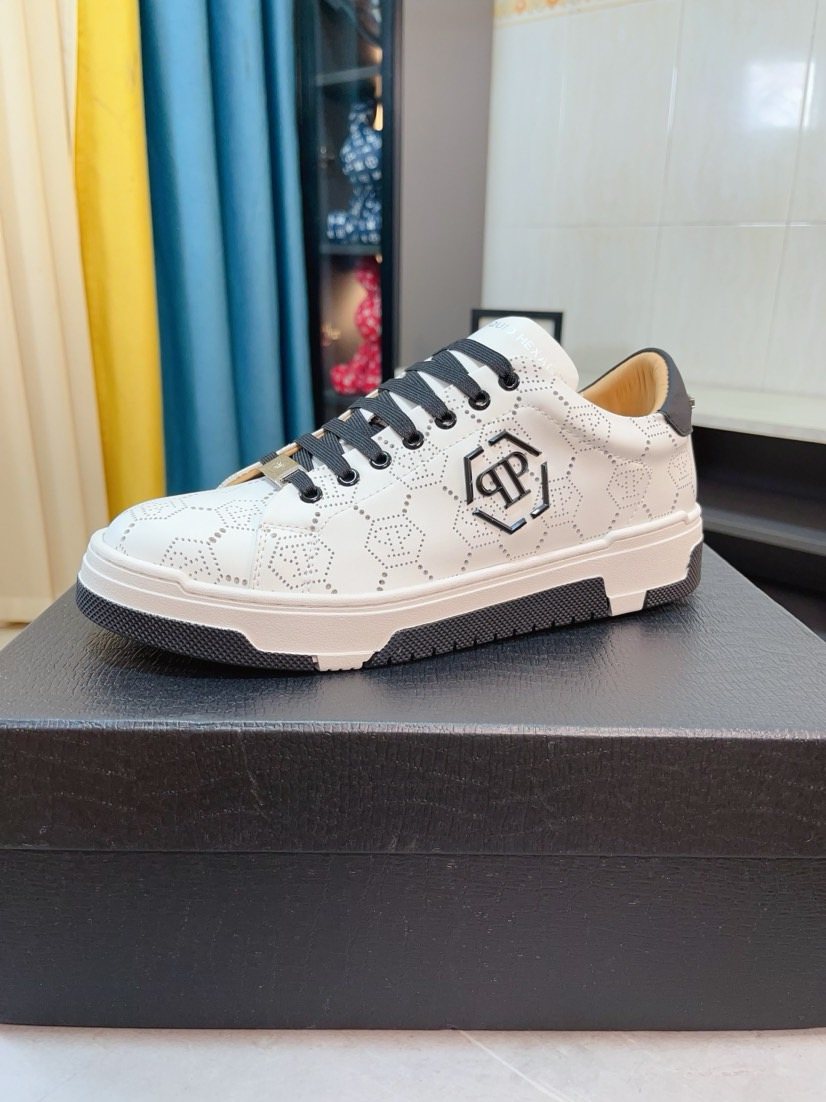 PHILIPP PLEIN White Black Accent Sneakers — side