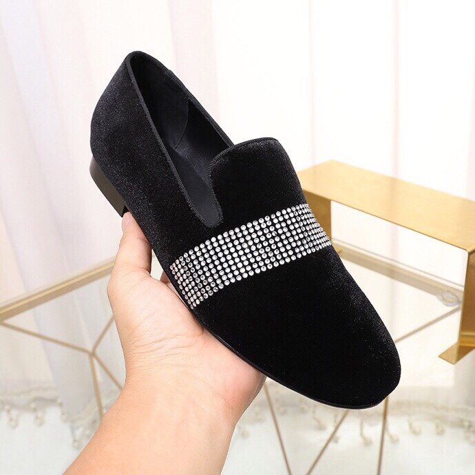 Giuseppe Zanotti Black Rhinestone Band Slip-On Loafers — model