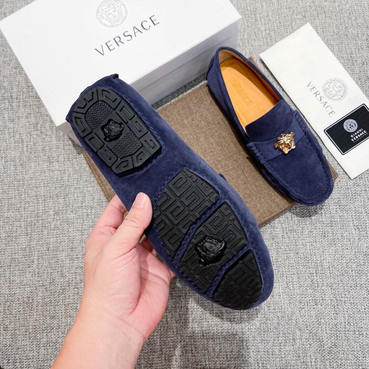 Versace Navy Blue Ornament Loafers — detail