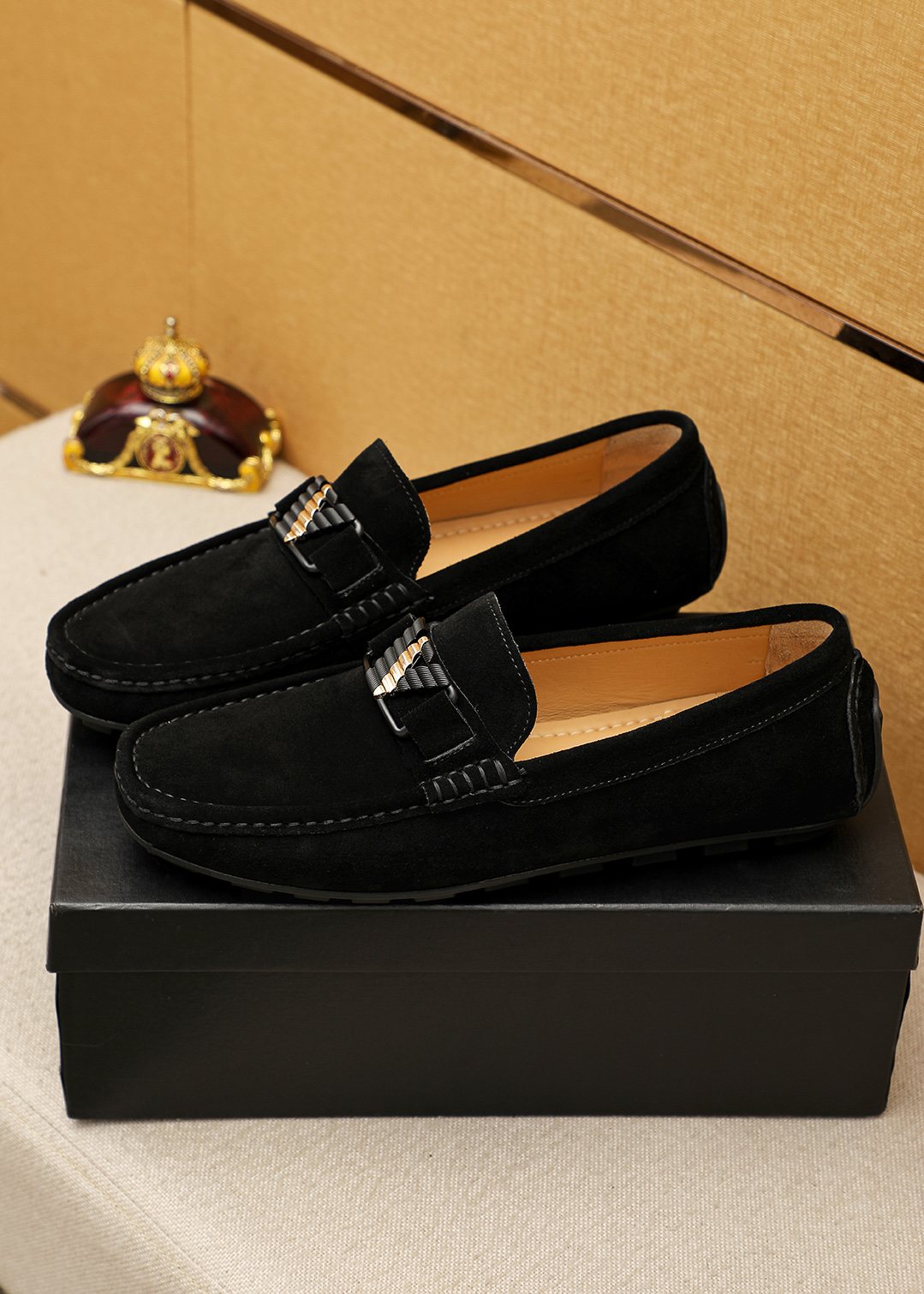 Prada Black Metal Bar Loafers — model