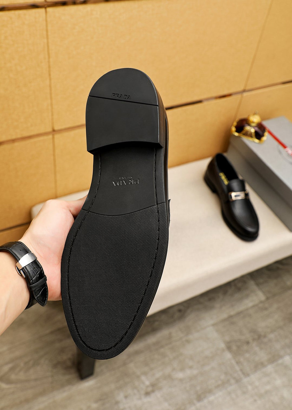 PRADA Black Buckle Loafers — front