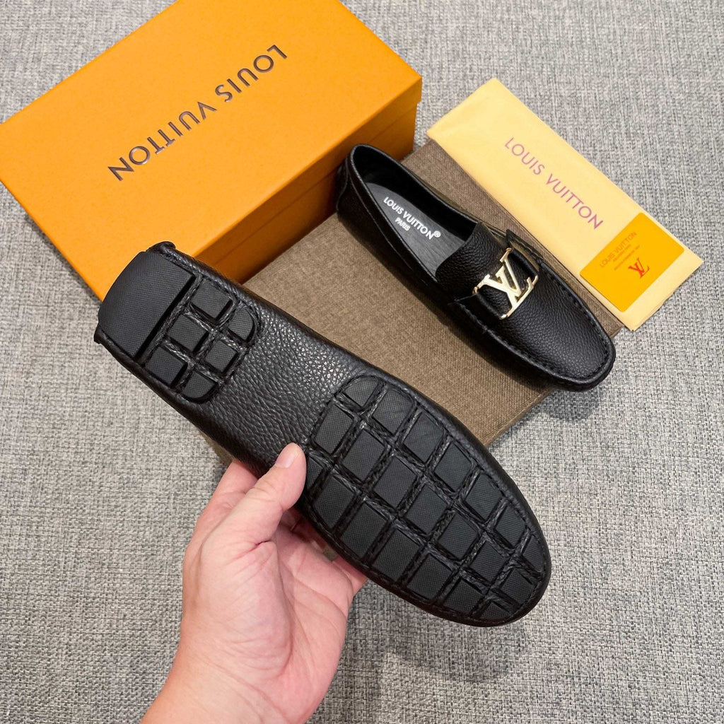 Louis Vuitton Black Leather Hardware Loafers — side