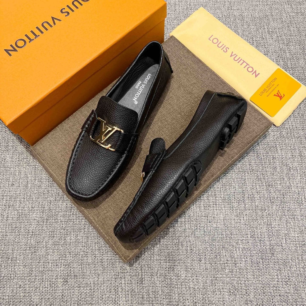 Louis Vuitton Black Leather Hardware Loafers — side