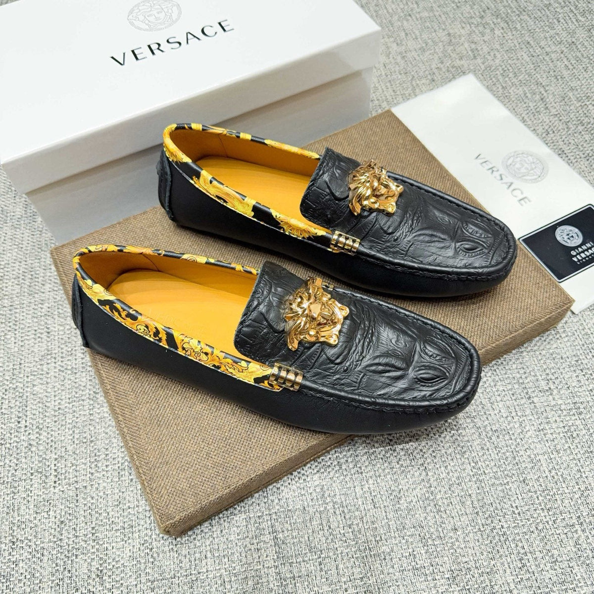 Versace Black Gold Hardware Loafers — front