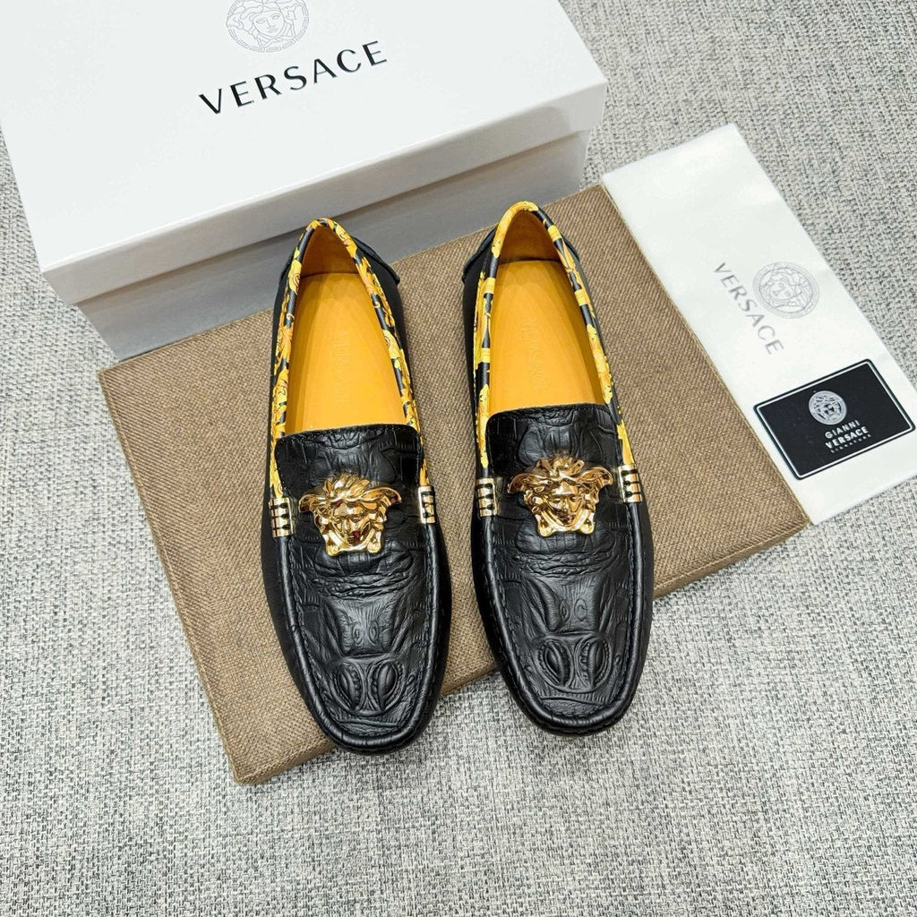 Versace Black Gold Hardware Loafers — front