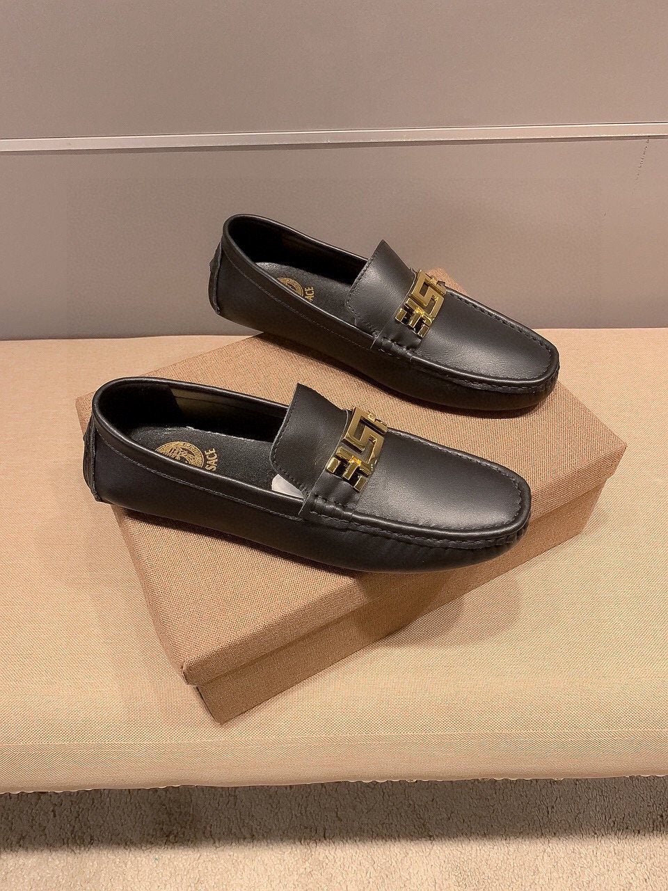 Versace Black Gold-Hardware Loafers — side