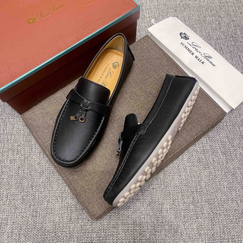 Loro Piana Black Textured Loafers — side