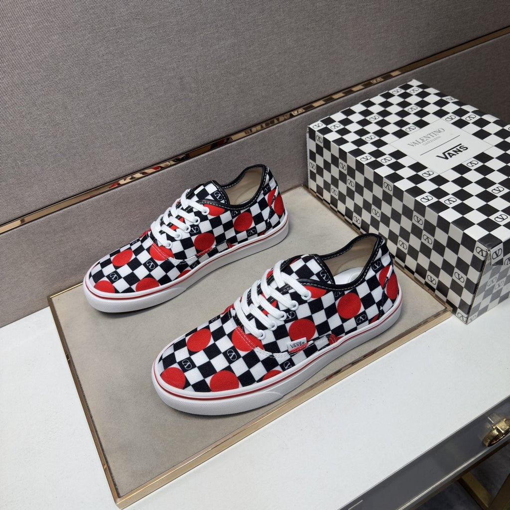 Vans Checkerboard Red Accent Sneakers — front