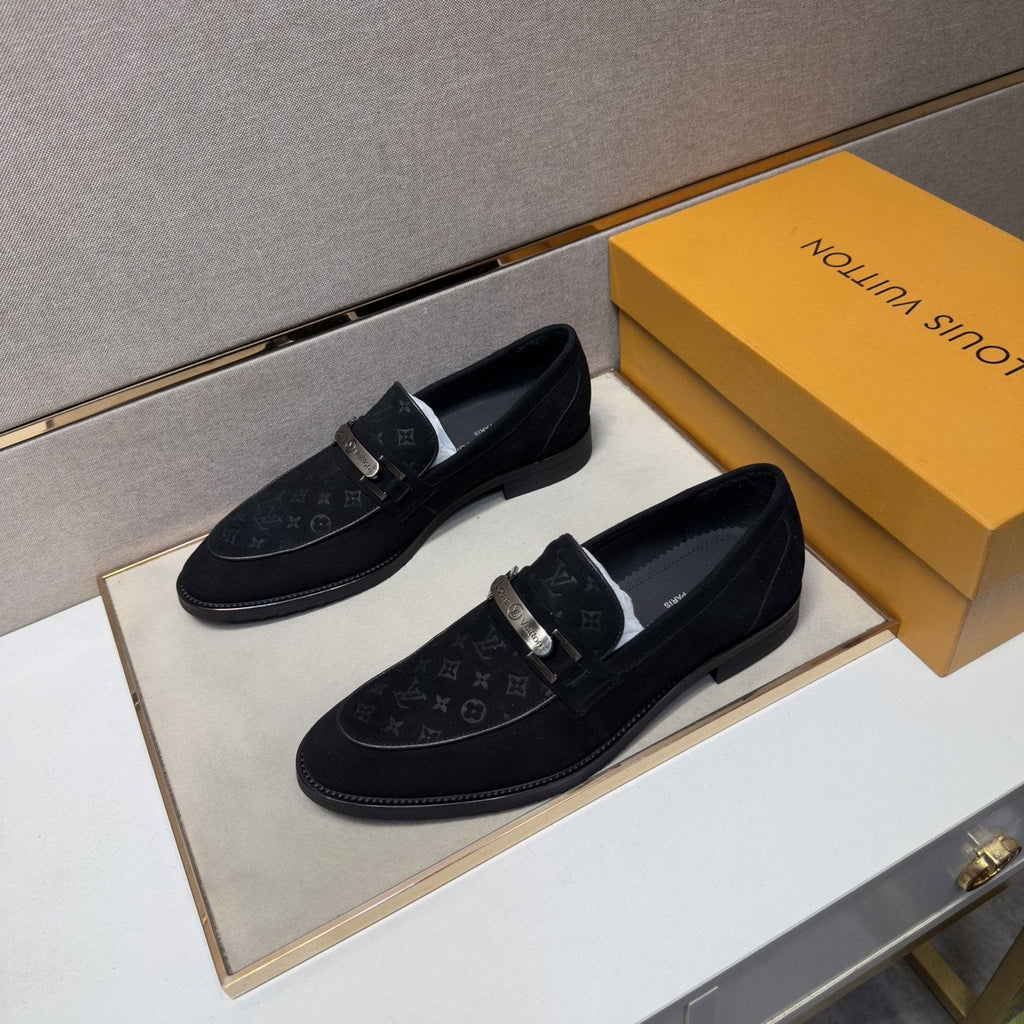 Louis Vuitton Black Monogram Bar Loafers — front