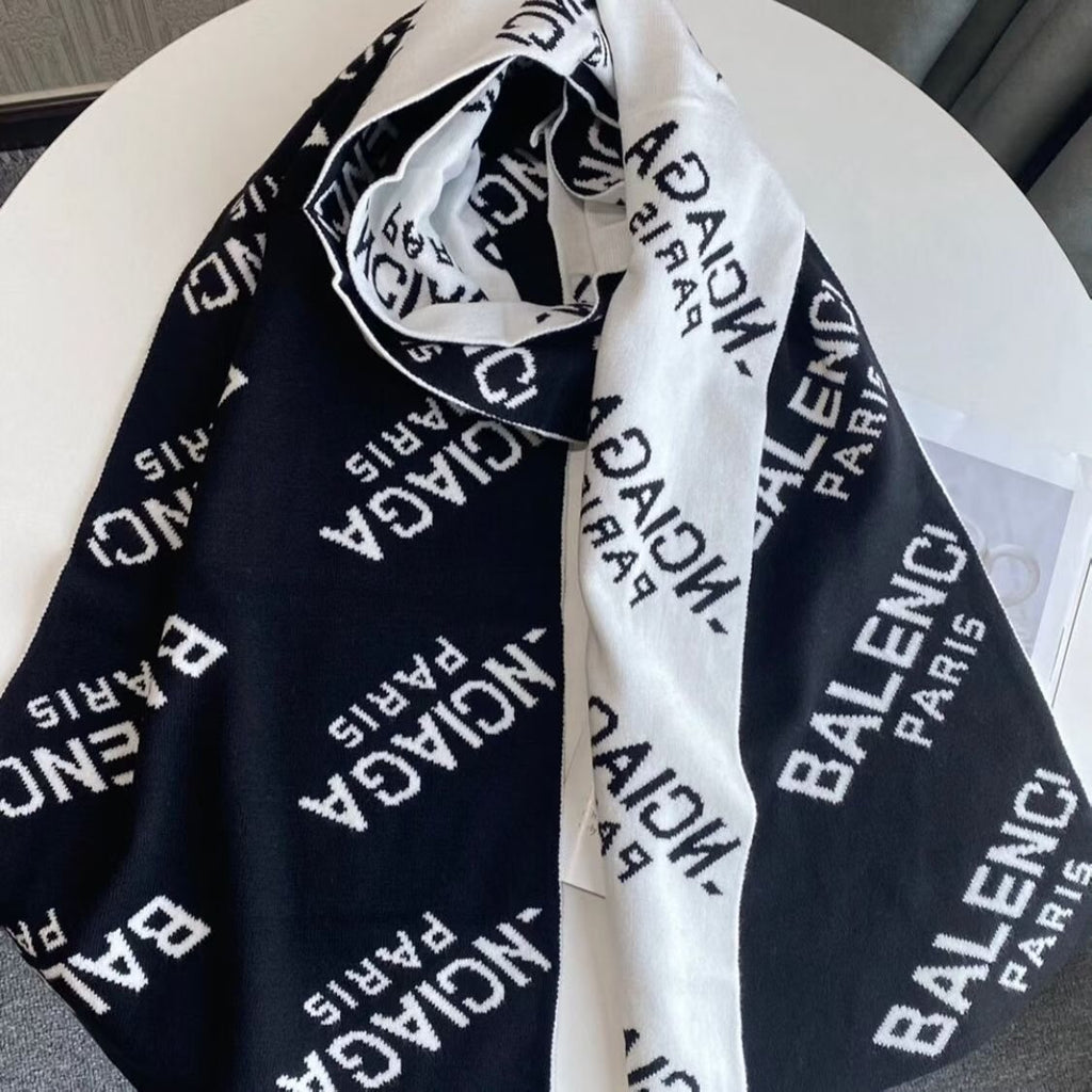 Balenciaga Black & White Knit Scarf — front