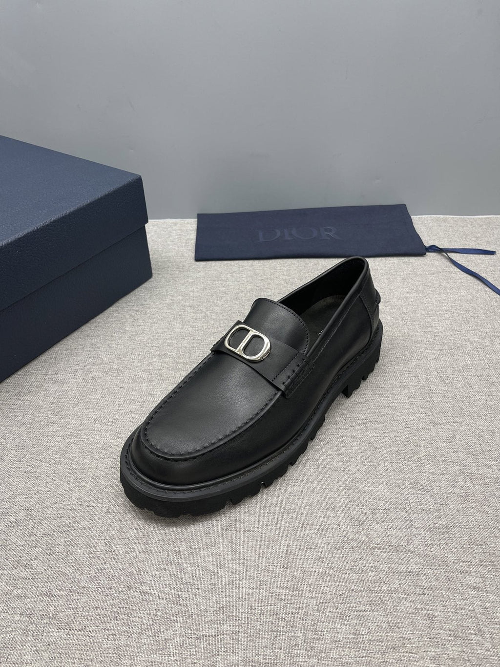 DIOR Black Double-Loop Slip-On Loafers — front