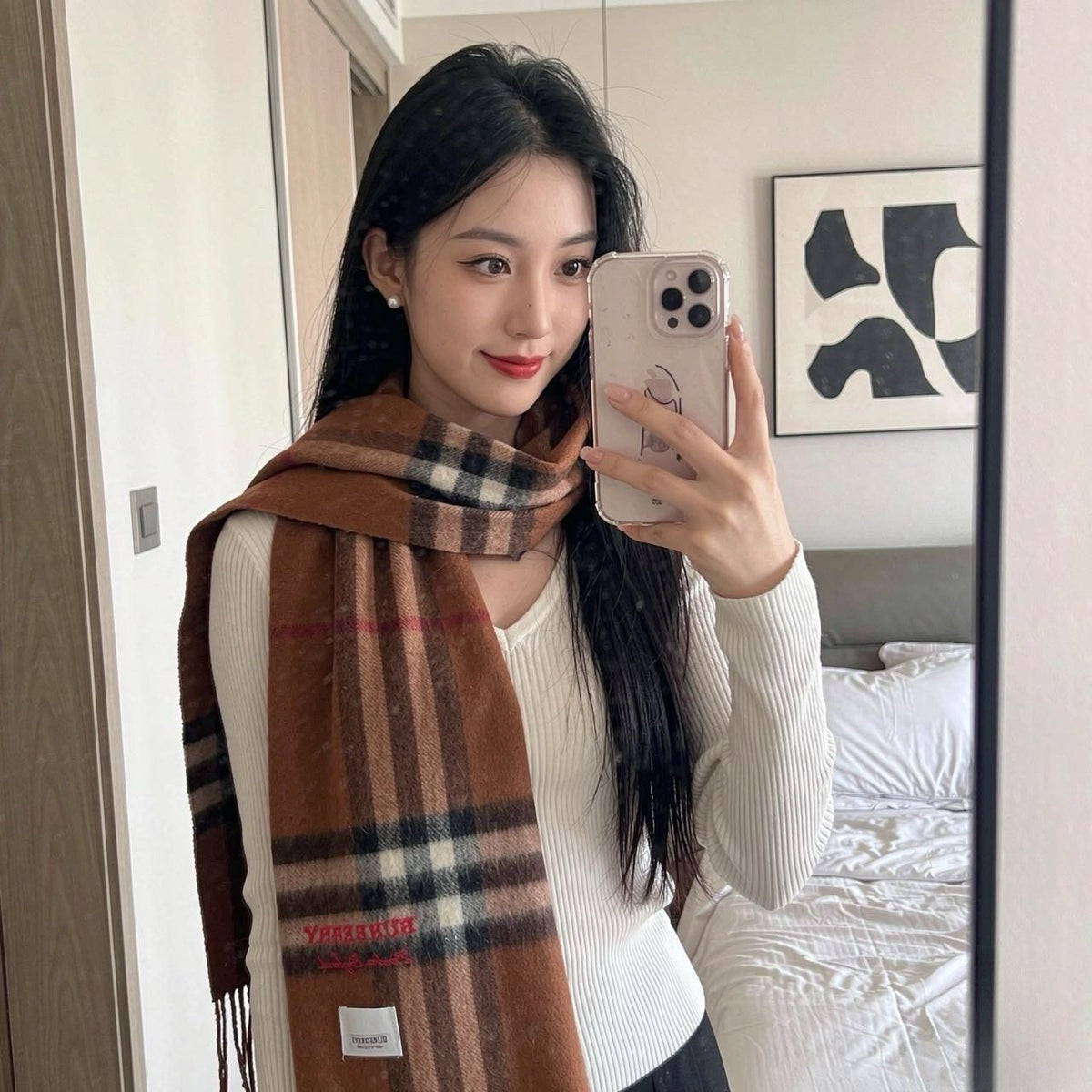 Burberry Brown Plaid Fringed Scarf — hero