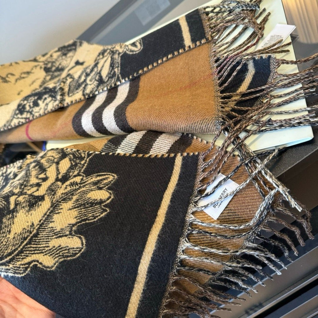 Burberry Check and Equestrian Knight Fringed Scarf — detail