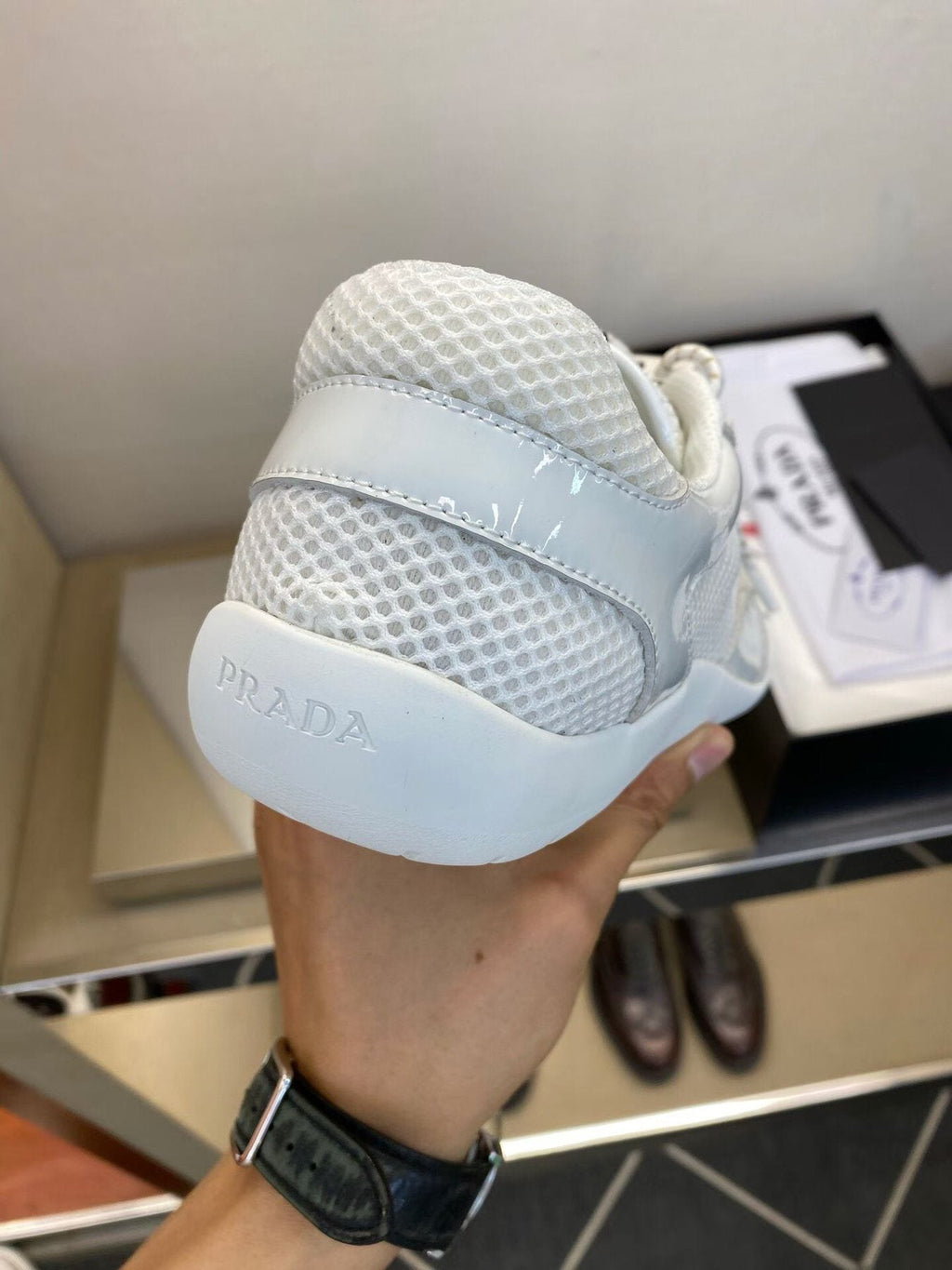 Prada White Mesh Panel Sneakers — back