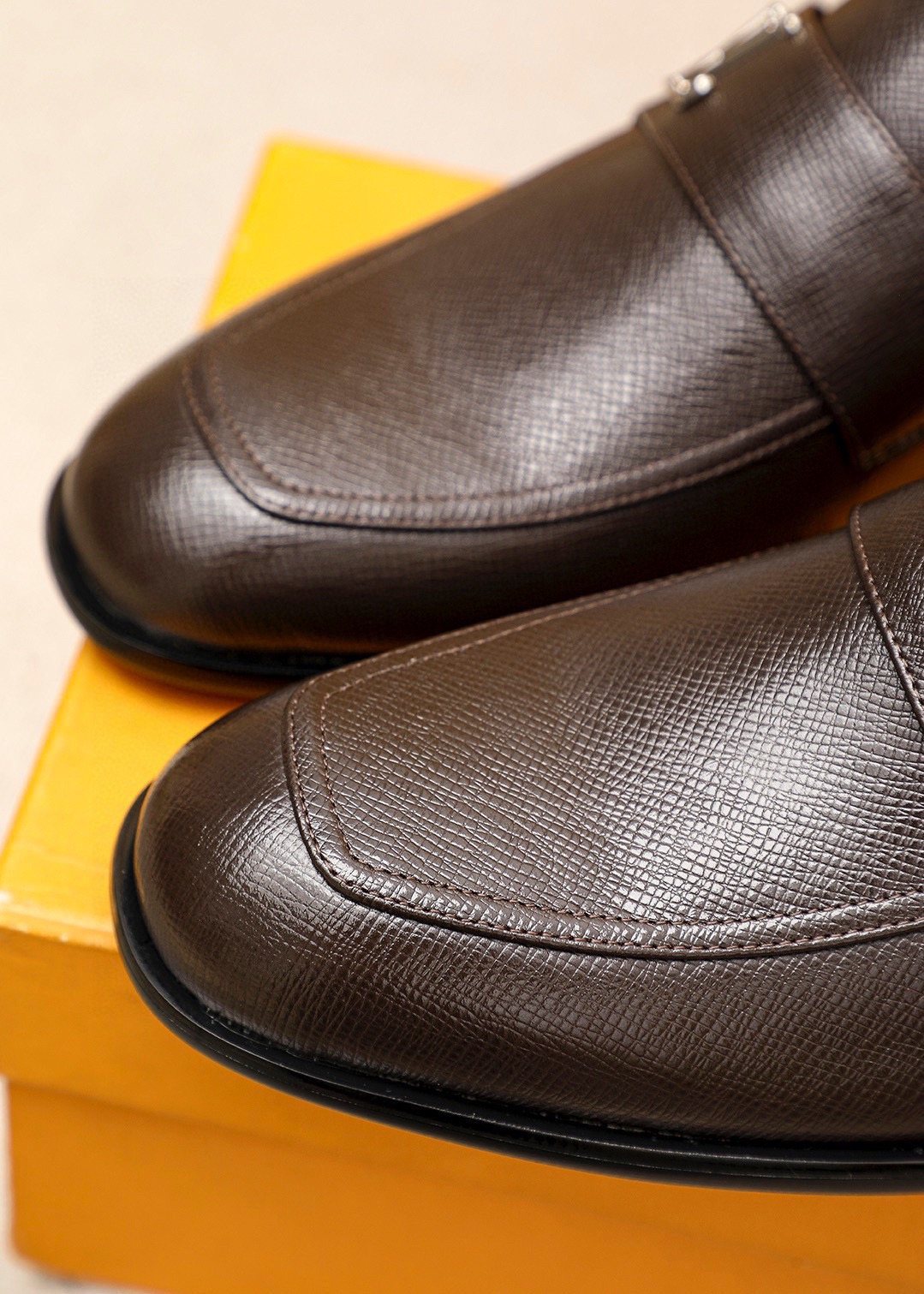 Louis Vuitton Dark Brown Textured Loafers — detail