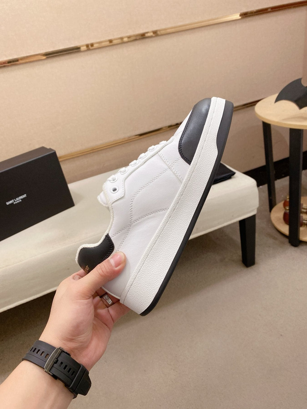 Saint Laurent White & Black Toe-Cap Sneakers — side