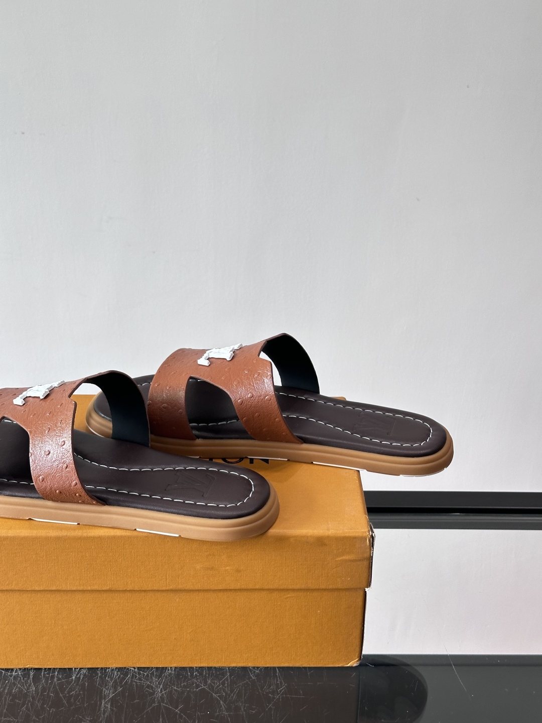 Louis Vuitton Brown Logo Slide Sandals — side