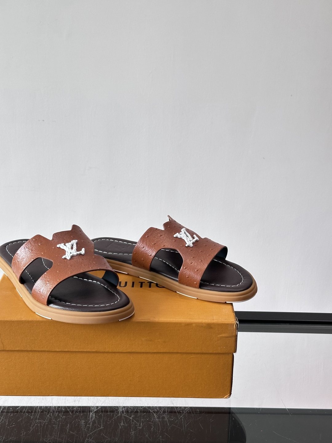 Louis Vuitton Brown Logo Slide Sandals — side