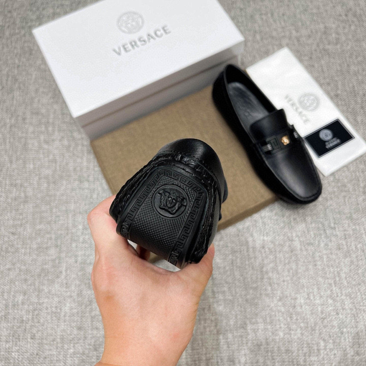 Versace Black Medusa Accent Loafers — detail