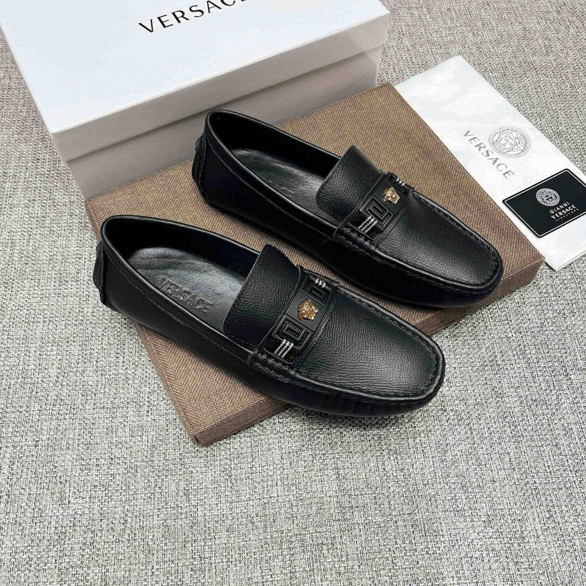 Versace Black Medusa Accent Loafers — front