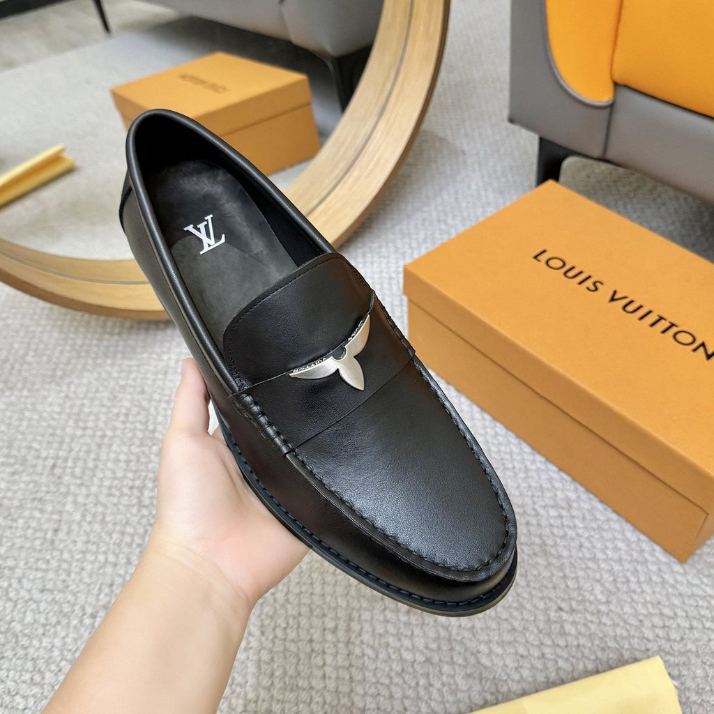 Louis Vuitton Black Metal-Accent Loafers — detail