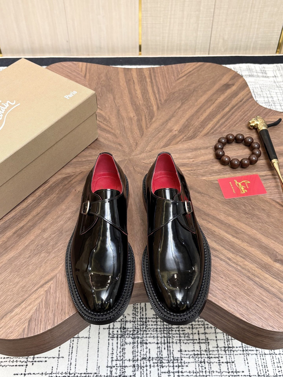 Black Glossy Buckle Dress Shoes — hero