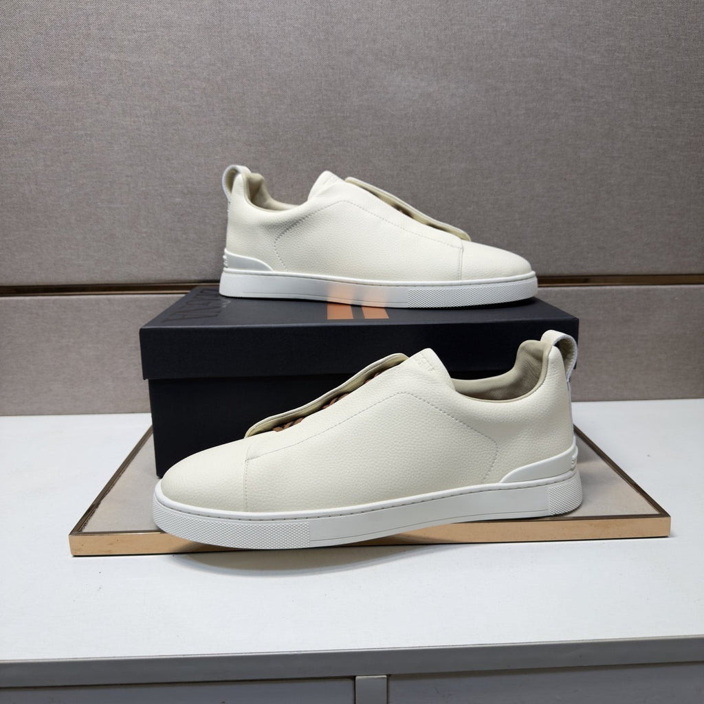 Zegna Cream Brown Lace Low-Top Sneakers — side