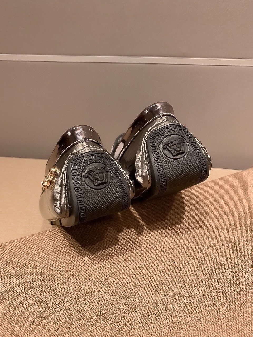 Versace Gunmetal Medusa Loafers — back