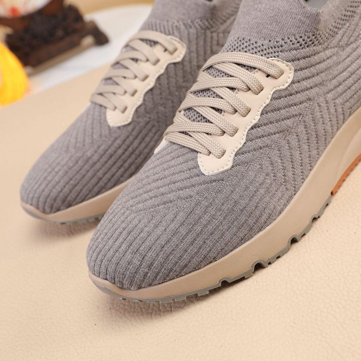 Brunello Cucinelli Gray Knit Sneakers — front