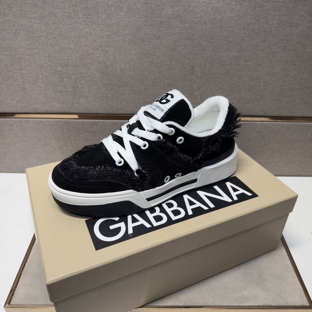 Dolce & Gabbana Black and White Low-Top Sneakers — side