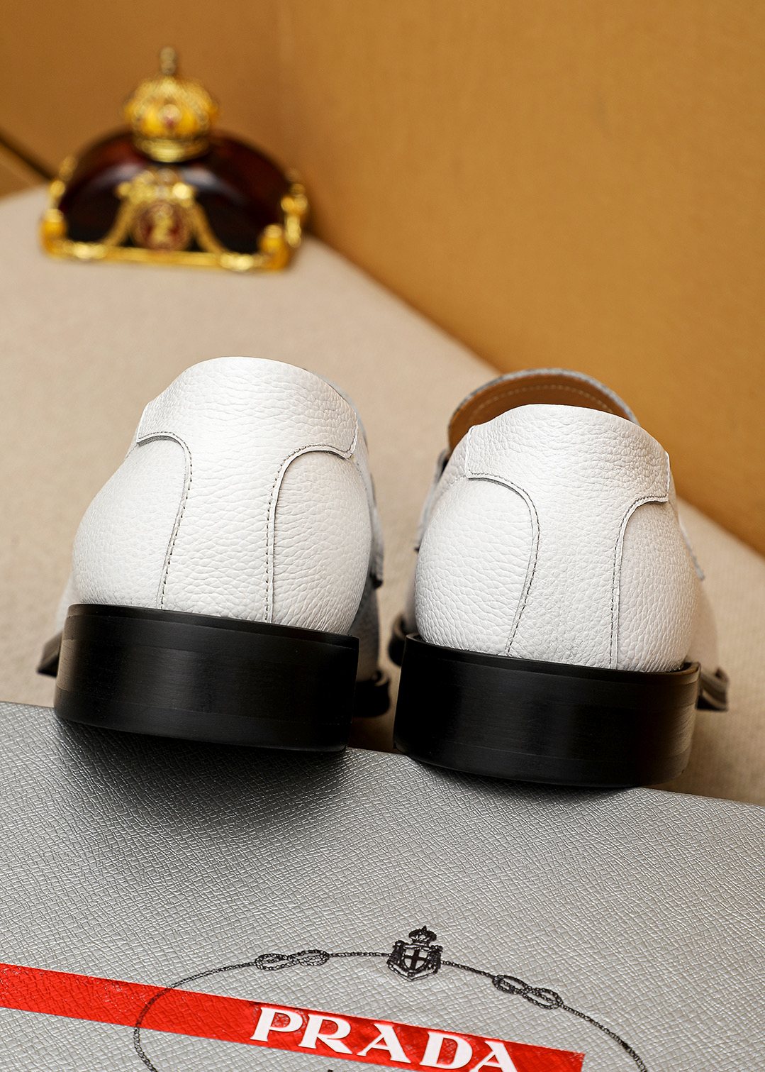 PRADA White Leather Loafers — back