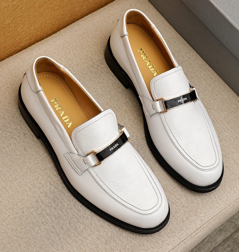 PRADA White Leather Loafers — hero