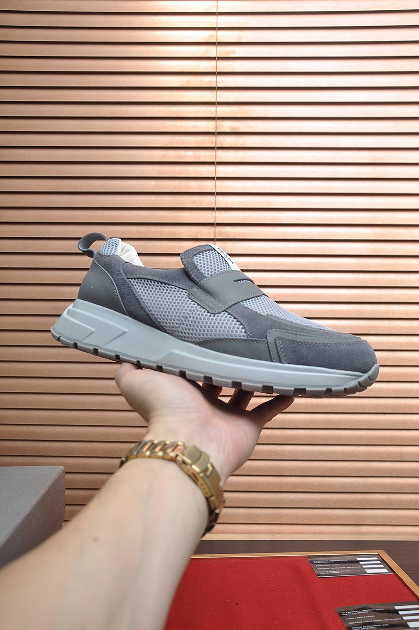 Prada Gray Strap Slip-On Sneakers — side