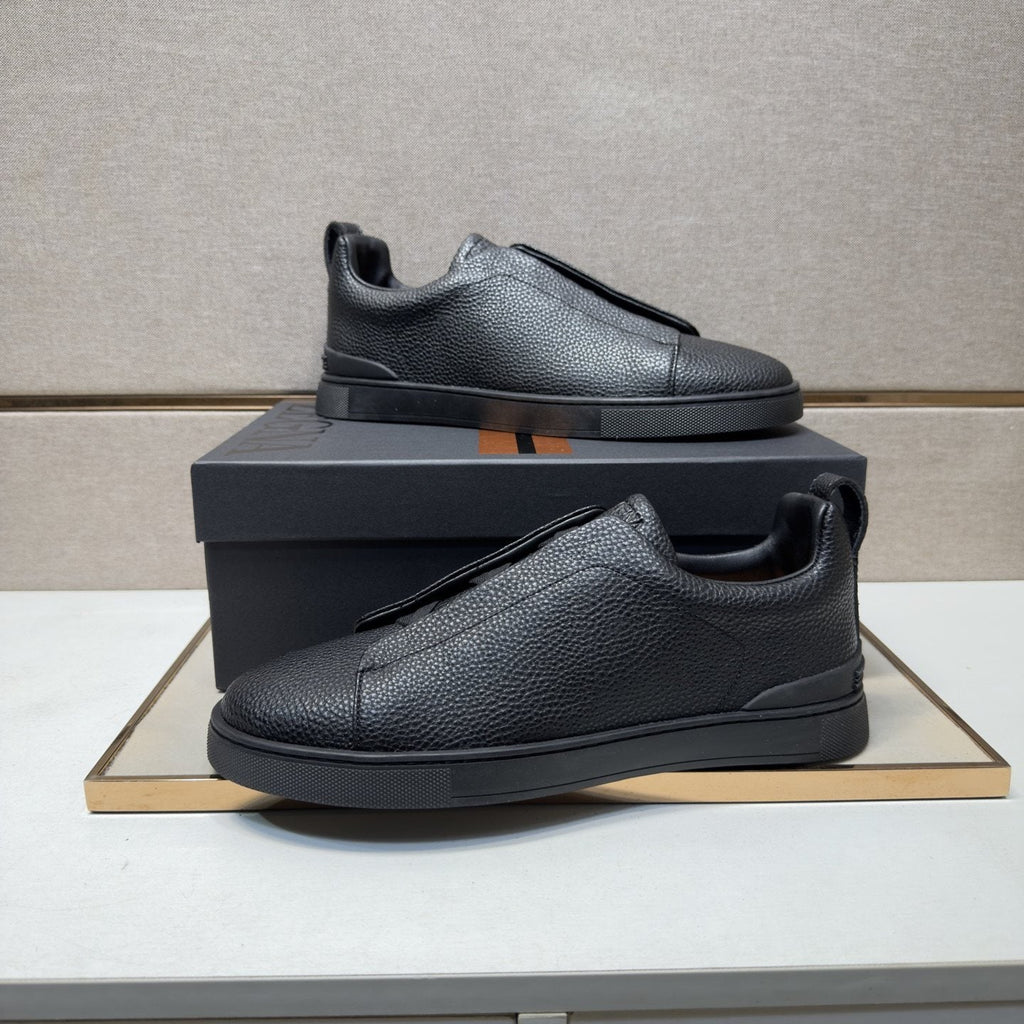 Zegna Black Textured Slip-On Sneakers — front