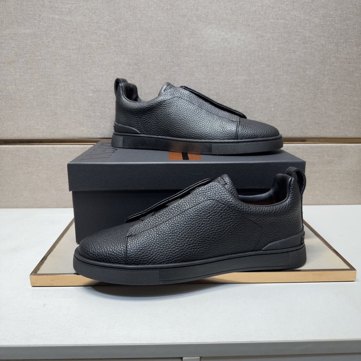 Zegna Black Textured Slip-On Sneakers — front